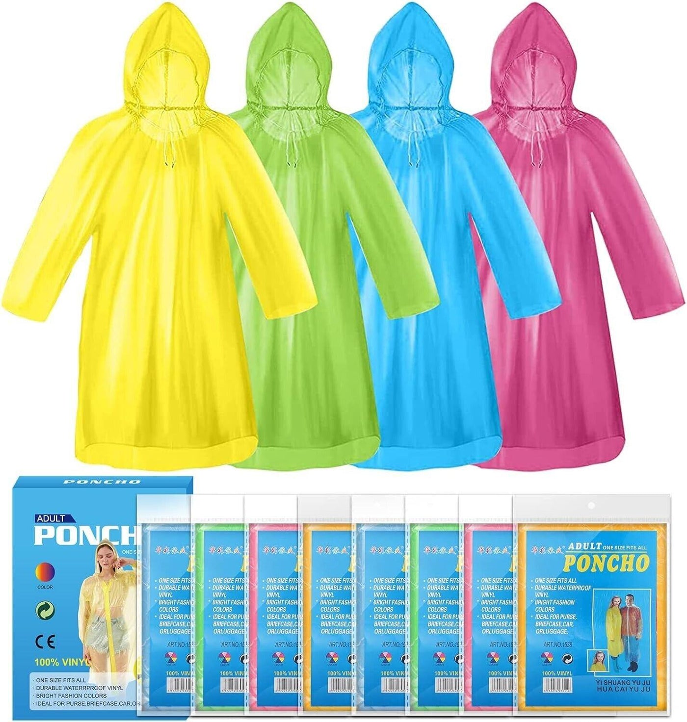 Runmeihe 8 Stück Einweg Regenponchos für Erwachsene, Notfall Regenmäntel Wasserd