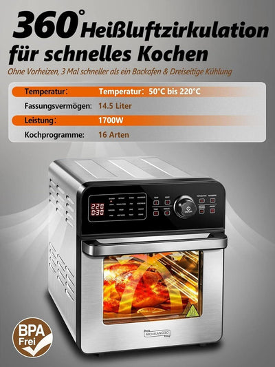 MICHELANGELO Heißluftfritteuse 14.5L Digital Airfryer für Heimgebrauch 1700W