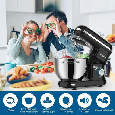 Vospeed Küchenmaschine Knetmaschine Backen, 1500W, 6,2l, 10 Geschwindigkeiten