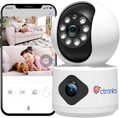 Ctronics 740C Überwachungskamera Innen mit Dual-Objektiv 360° PTZ Dual Kamera