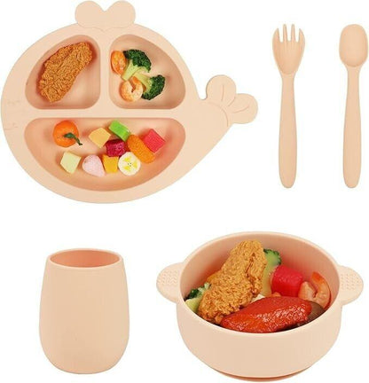 My Little Nursery Babygeschirr-Set, 5-teilig, beige, Teller, 3 Fächer, Tasse, Sc