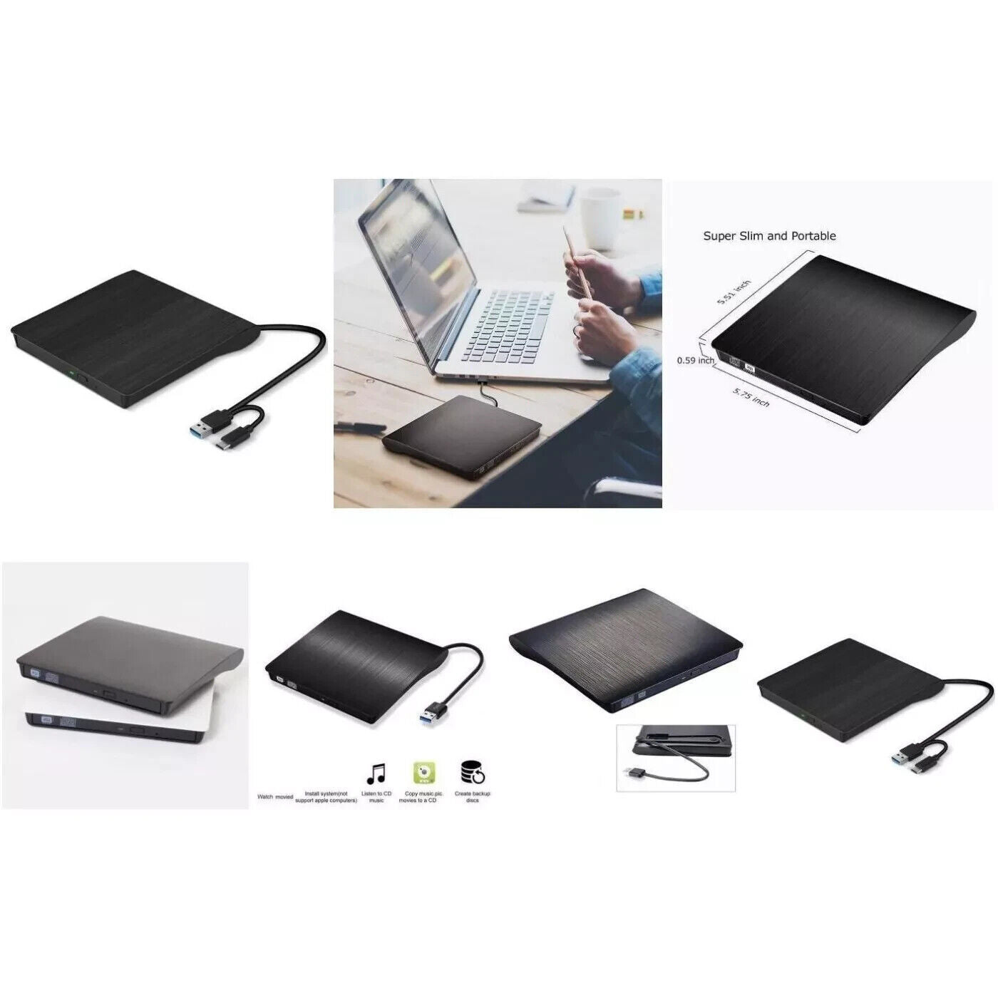 Externes BluRay -DVD -Laufwerk Hochgeschwindigkeitslesen Brennen no install (1)