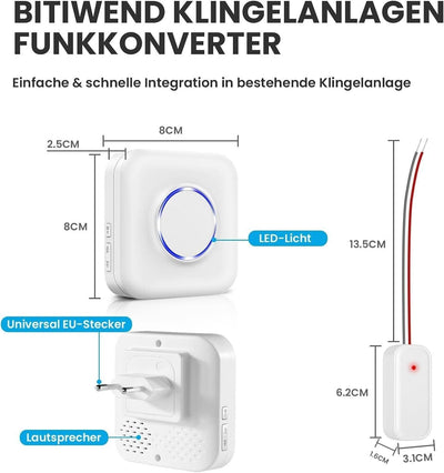 BITIWEND Funksignal Weiterleitung WLAN Funk Erweiterung Set Türklingel und Gong