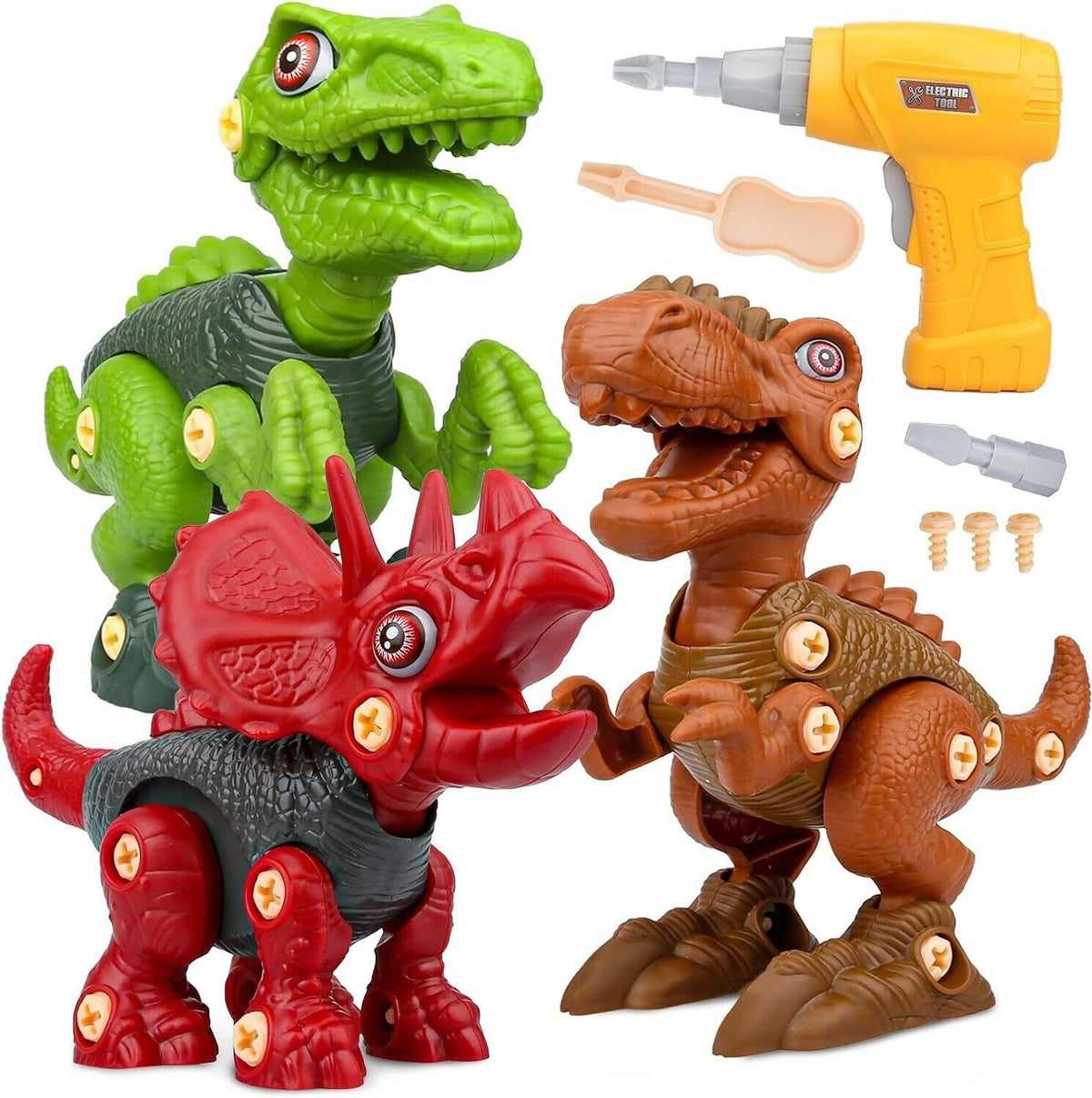 Starpony 3 Dinosaurier-Spielzeuge DIY STEM-Bauspielzeug-Set Kinder Bohrmaschine