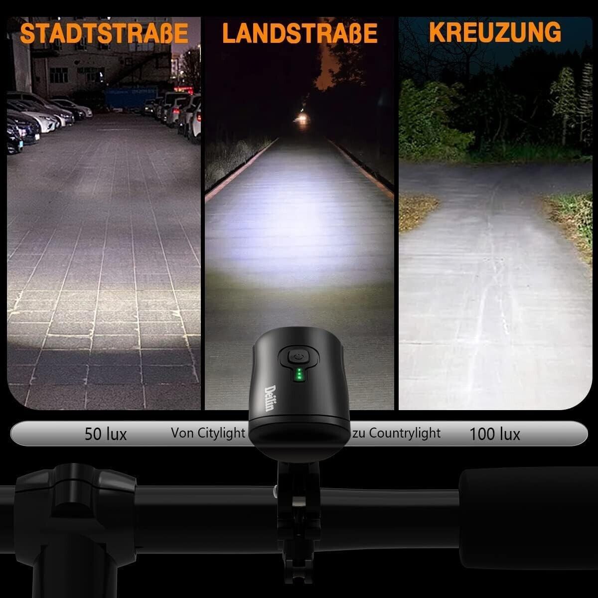 Deilin Fahrradlicht Set USB Aufladbar, IPX5 Wasserdicht Fahrradlicht