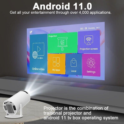 Magcubic Tragbarer Projektor 4K Beamer WiFi6 und BT 5.0 mit Eingebaute Android O