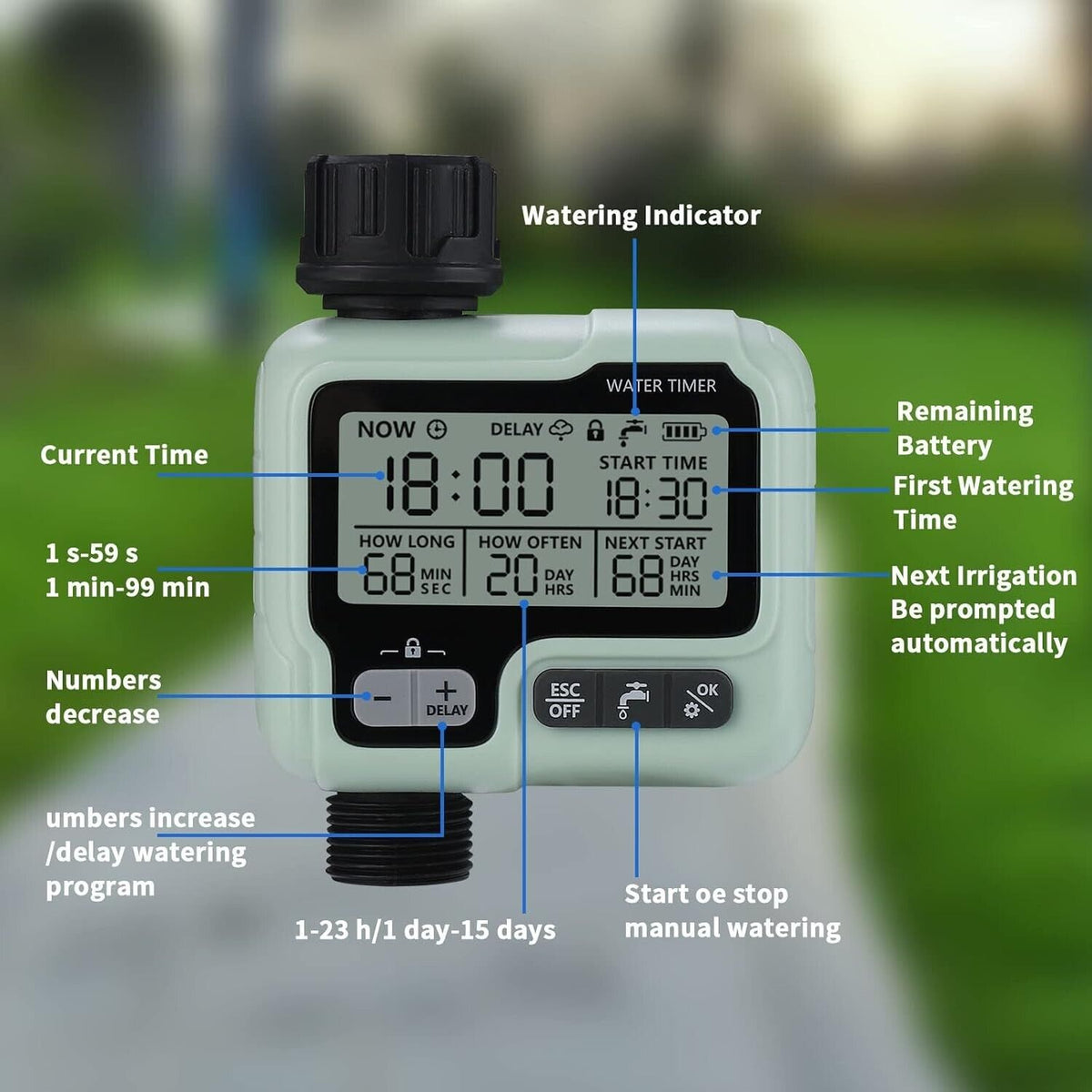 Crosofmi Bewässerungs-Timer Garten-Rasen-Wasserhahn Sprinkler-Timer