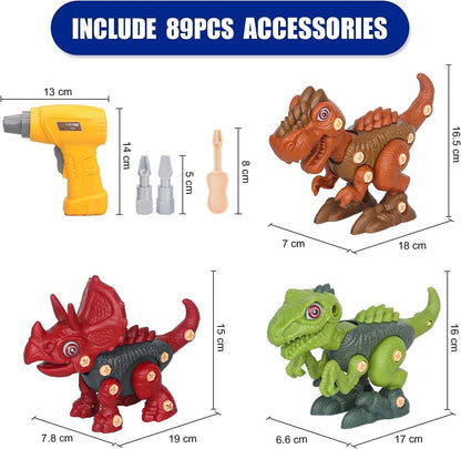 Starpony 3 Dinosaurier-Spielzeuge DIY STEM-Bauspielzeug-Set Kinder Bohrmaschine