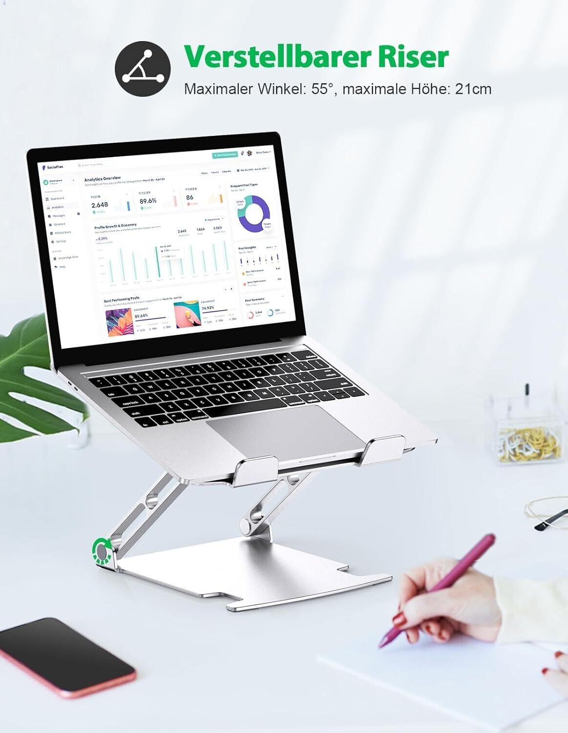 Glangeh Laptop Ständer Aluminium Robust, Belüfteter Ergonomisch Laptop Stand mit