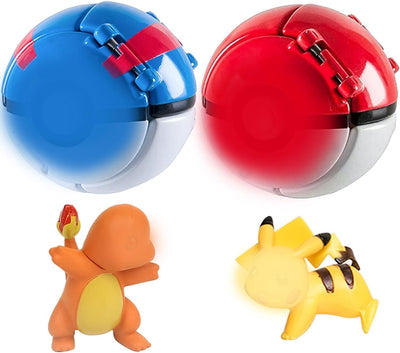 2 Spielzeug Pokemonbälle mit 2 Figuren Bälle zum werfen für Kinder