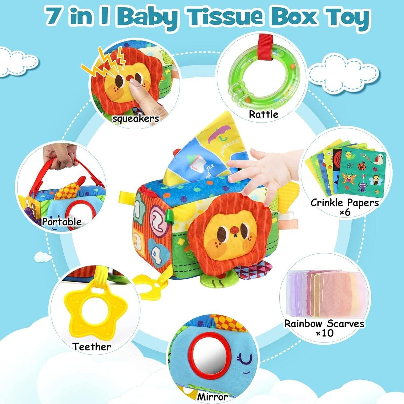 Yotako Baby Spielzeug 6 Monate Tissue Box Toy, 7-in-1 Montessori Sensorik Baby S