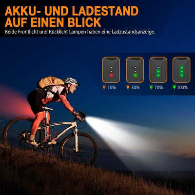 Deilin Fahrradlicht Set USB Aufladbar, IPX5 Wasserdicht Fahrradlicht
