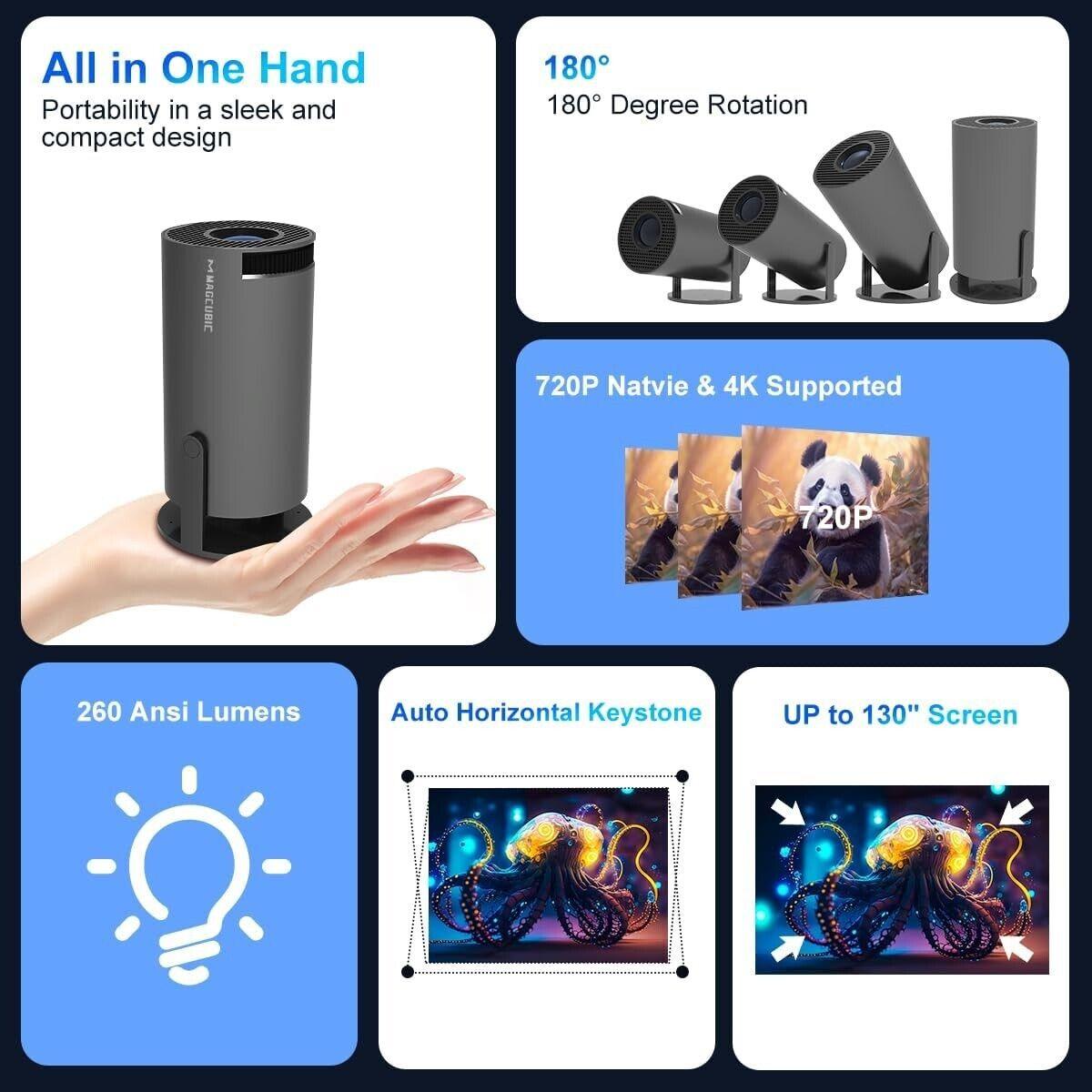 Magcubic Tragbarer Projektor 4K Beamer WiFi6 und BT 5.0 mit Eingebaute Android O