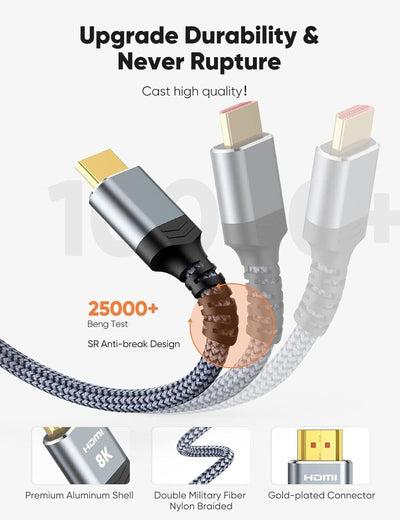 Snowkids HDMI-Kabel, 2.1, 8K (1 m), HDMI Ultra HD Kabel, High Speed, 48 Gbps, Ul