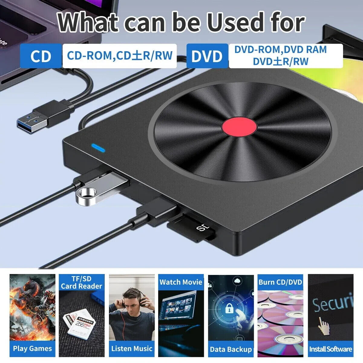Externes-CD/DVD Laufwerk USB 3.0 +Type C Brenner Player Für&PC&Laptop (2)