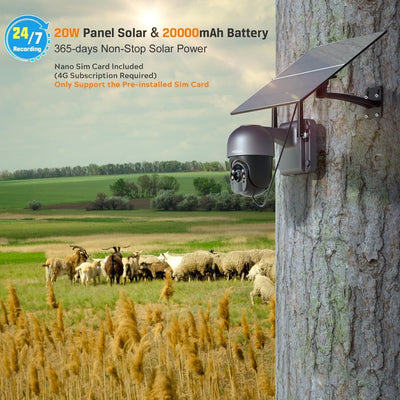 Xega 3G/4G LTE Überwachungskamera Karte 20W Solarpanel, 2K 3MP Kabellos Kamera