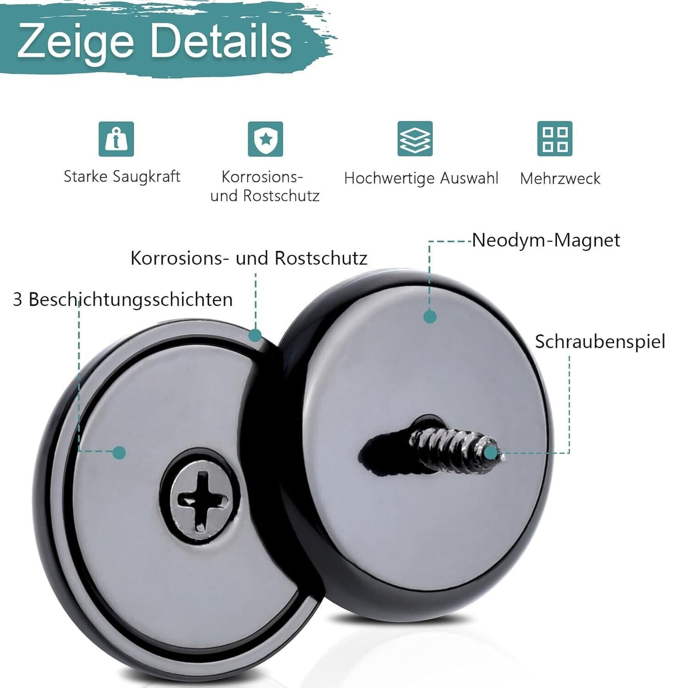 Neodym Magnete Extra Stark 45 KG Kraft 12 Stück Magnete Stark 32x5 mm Schwarz,