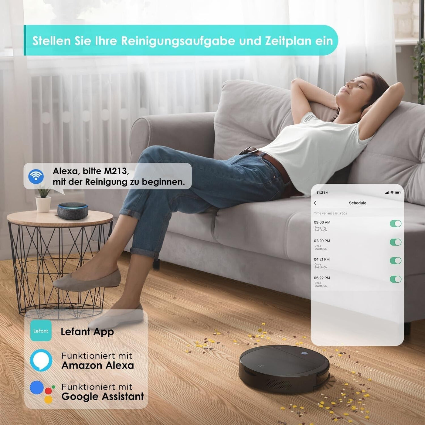 LEFANT Saugroboter mit Wischfunktion, Staubsaugerroboter mit 2200Pa Saugkraft A1