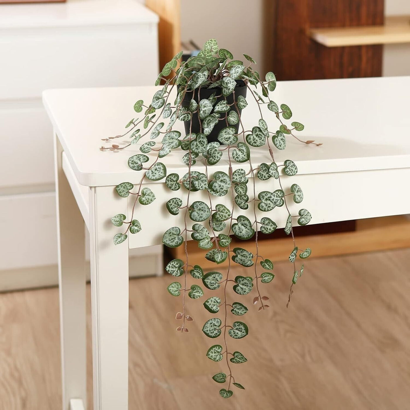 CROSOFMI Kunstpflanze Hängend mit Topf Plastikpflanzen Deko Modern (2 Pack）