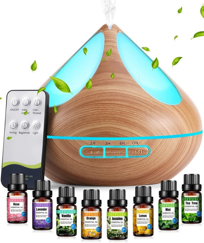 VAAGHANM Aroma Diffuser Diffusoren 500 ml mit 8 ätherischen Ölen
