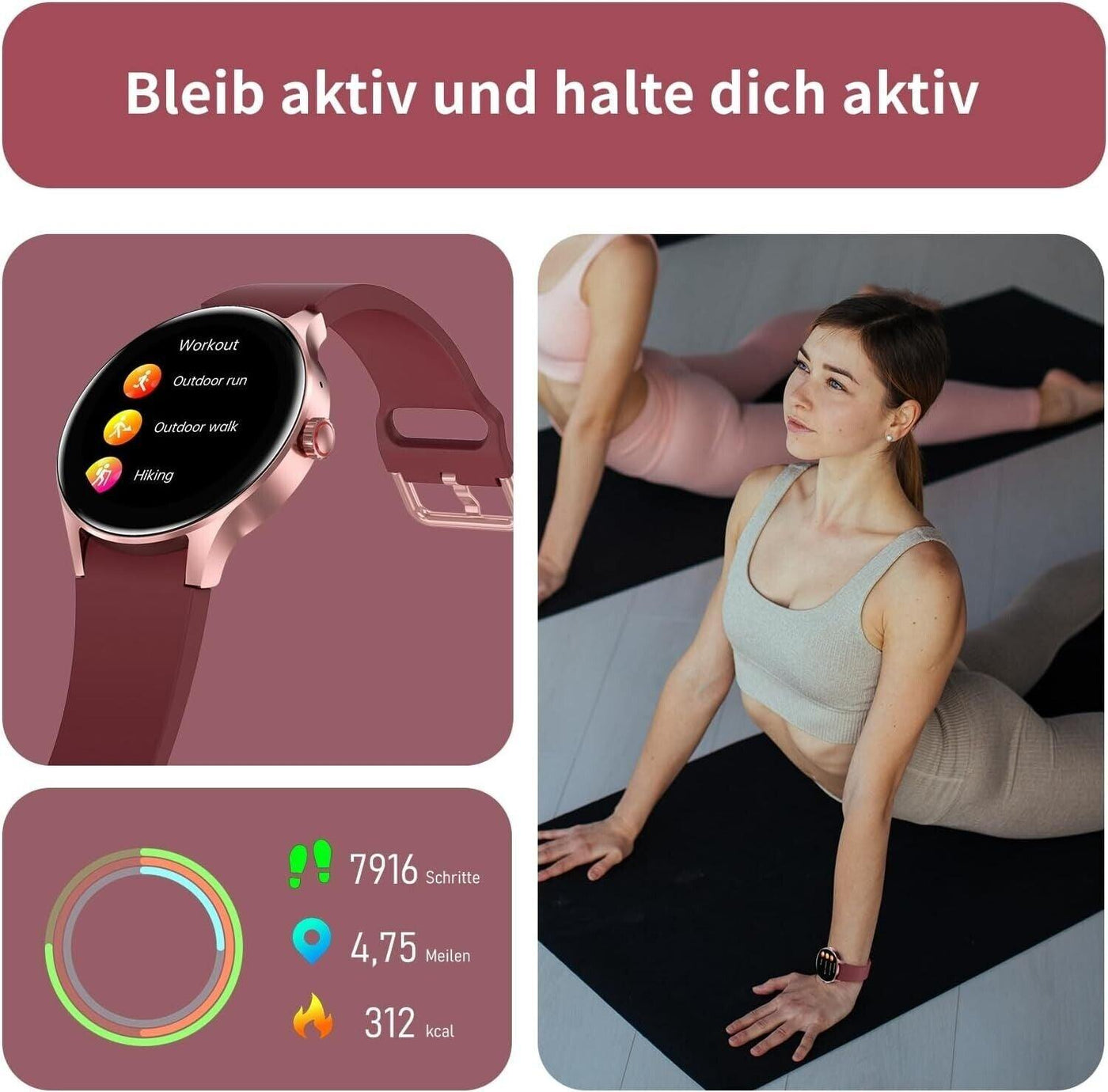 BingoFit Smartwatch Damen mit Telefonfunktion,1,43'' AMOLED Touchscreen Fitnessu