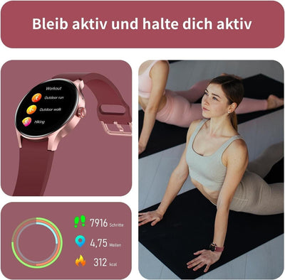 BingoFit Smartwatch Damen mit Telefonfunktion,1,43'' AMOLED Touchscreen Fitnessu