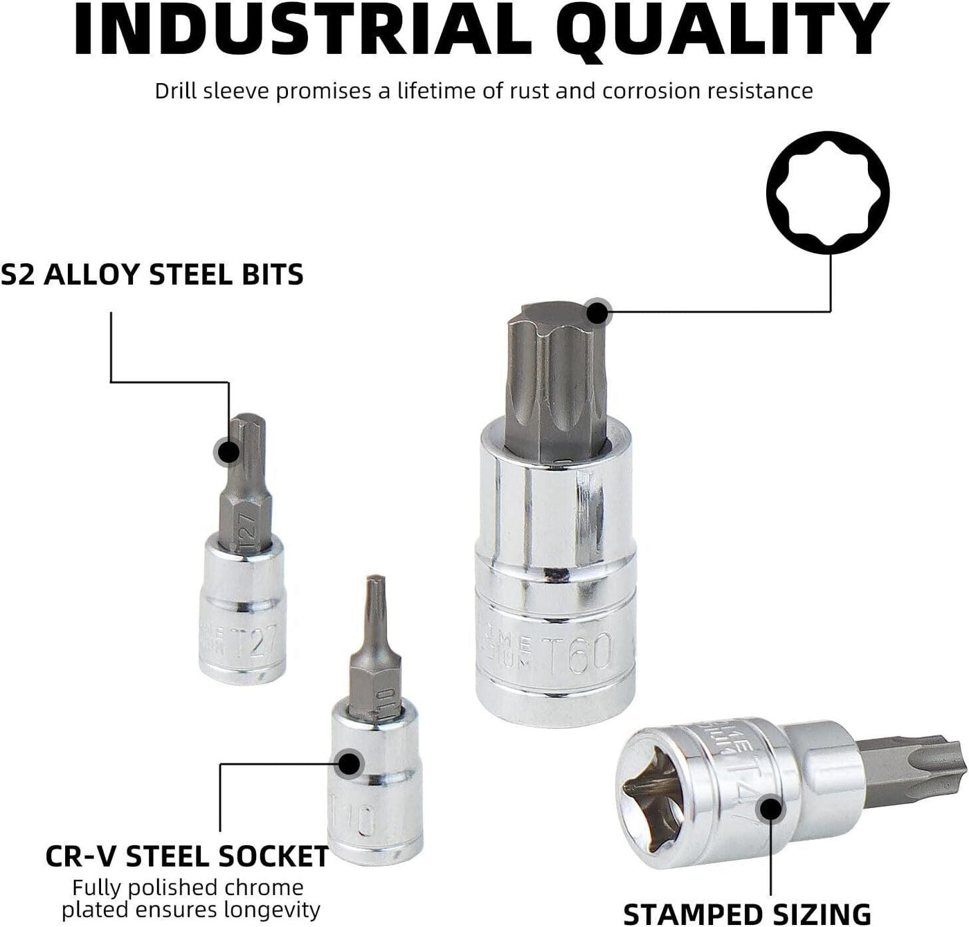CCLIFE 13 tlg. Torx Bit Stecknuss Satz T8 T60 Bitsatz für Drehmomentschlüssel un