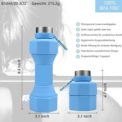 Jullfall Trinkflasche-Faltbare Trinkflasche 650ML Hantel Wasserflasche