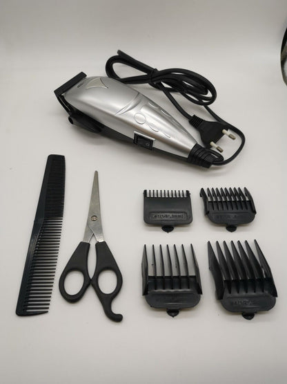 JingYong Haarschneider Schwarz/Silber Kabelgebunden 4 Steckköpfe + Schere+Kamm