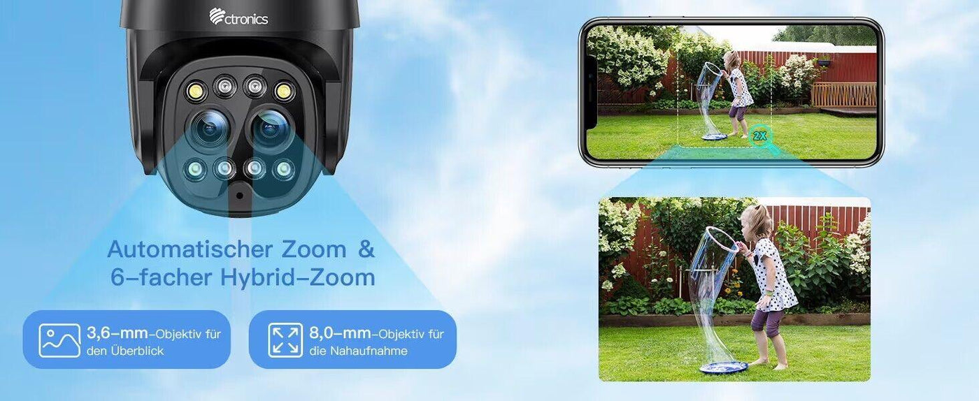Ctronics 650C - 2K 4MP Überwachungskamera Aussen WLAN 2,4GHz/5GHz mit Dual-