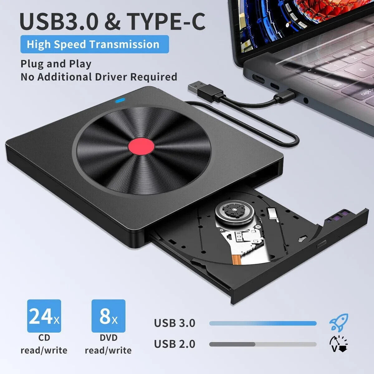Externes-CD/DVD Laufwerk USB 3.0 +Type C Brenner Player Für&PC&Laptop (2)
