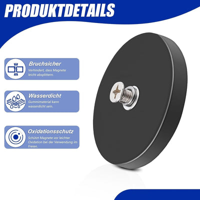 66MM Magnet mit Gewinde Neodym-Magnete mit M6-Gewindebolzen,30kg Haftkraft Gummi