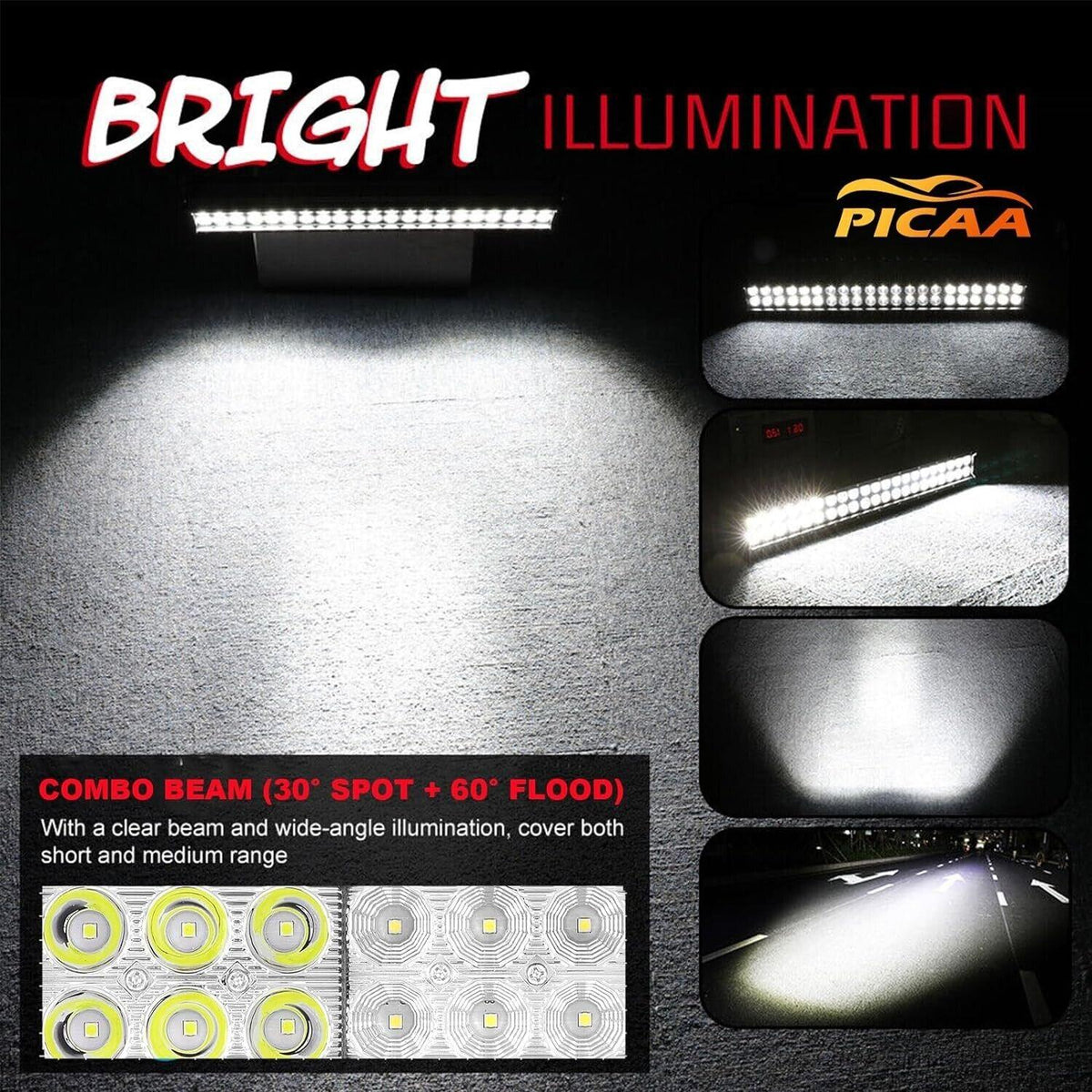 PICAA 20 Zoll 126W LED Lightbar Auto 12V Kabelbaum Lichtbalken Arbeitsscheinwerf