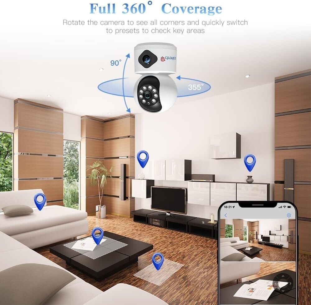 Ctronics 740C Überwachungskamera Innen mit Dual-Objektiv 360° PTZ Dual Kamera
