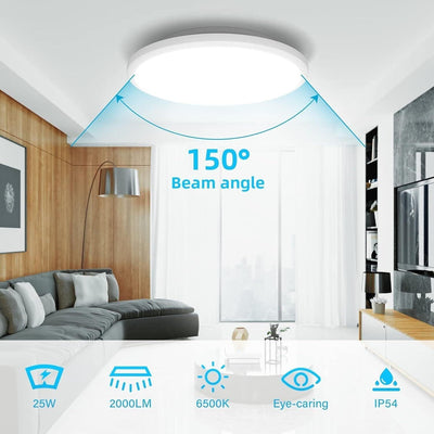 JONMONSM Led Deckenleuchte Flach 25W IP54 Wasserfest, Ø30cm 2000LM 6500k Rund