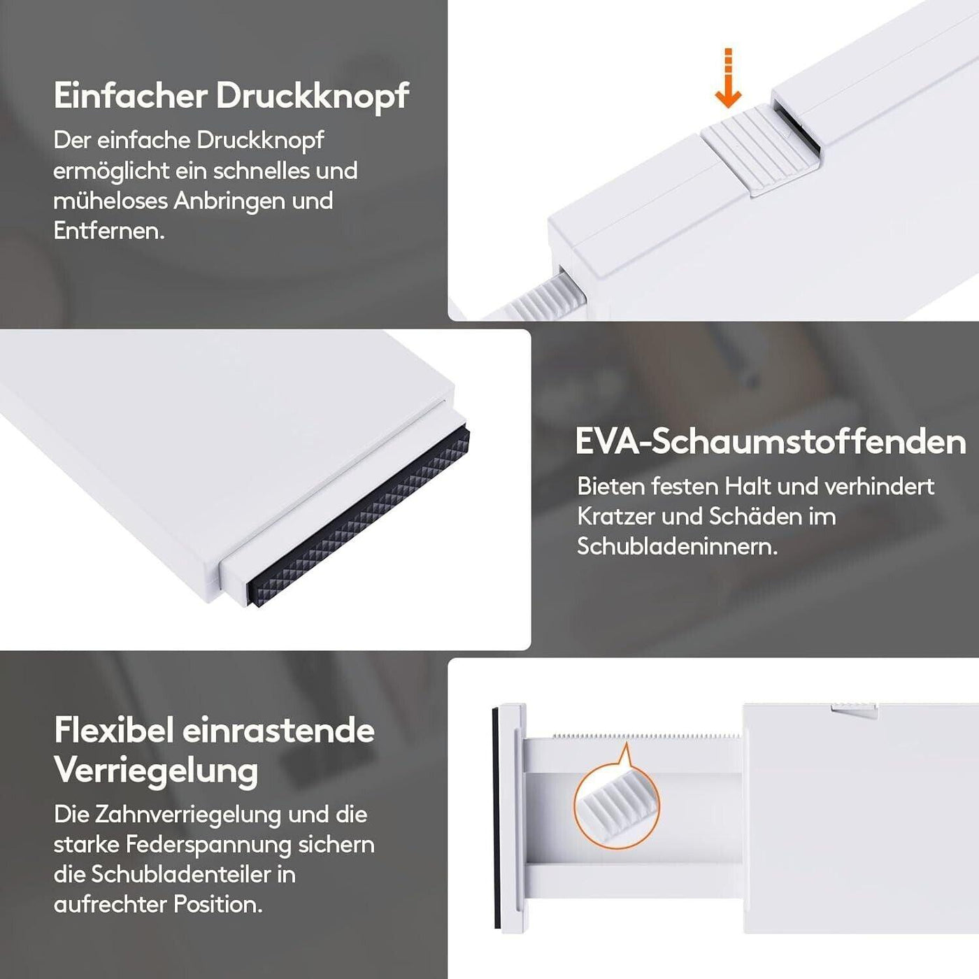 Lifewit 5er-Set Schubladenteiler aus Kunststoff (28-44,5 cm), verstellbarer Schu