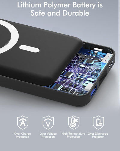 Podoru for Magsafe powerbank 10000mAh,Magnetische Power Bank mit Typ-C Kabel LED