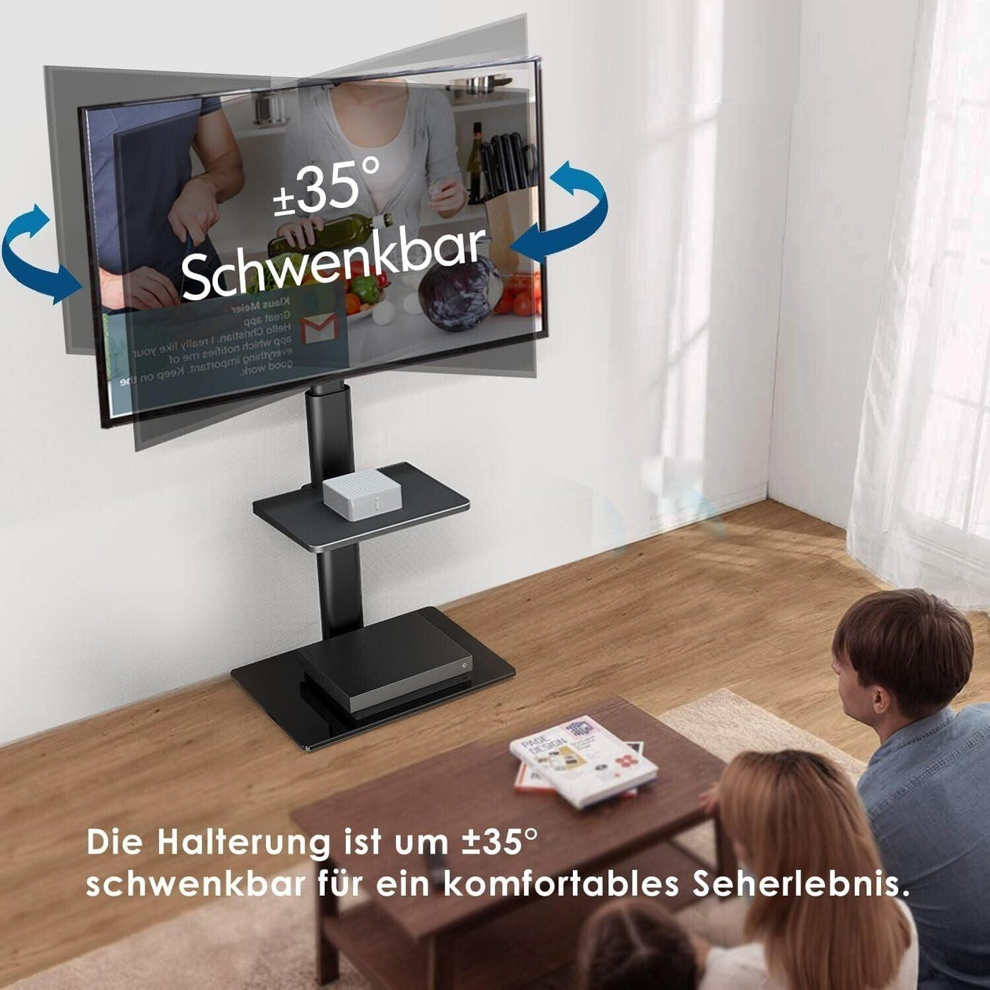 FITUEYES TV Ständer Bodenständer Standfuß Fernsehstand mit Regal höhenver.