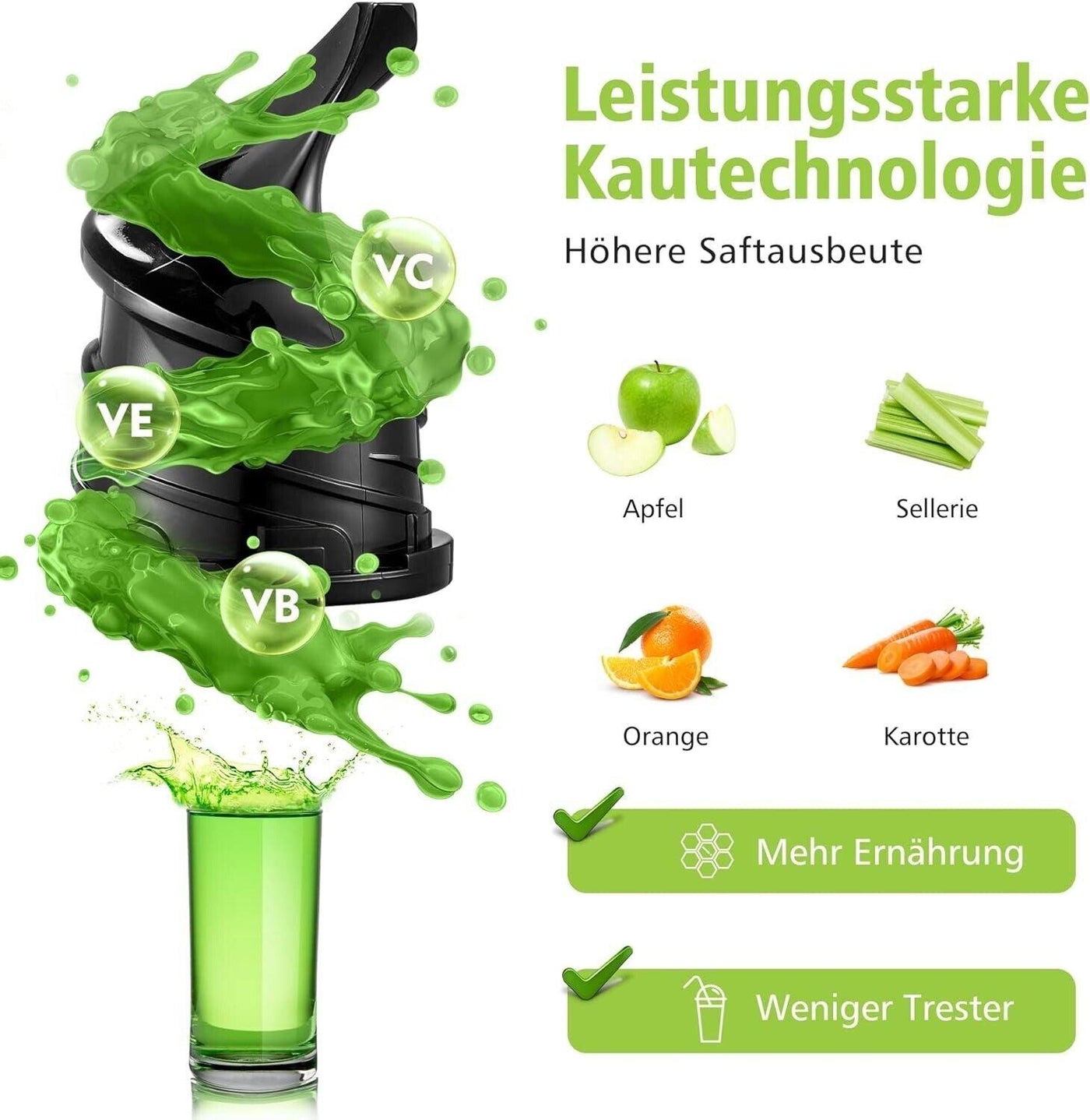 AOBOSI 200W Slow Juicer, Entsafter mit Rücklauffunktion und Zwei Filtergrößen. E
