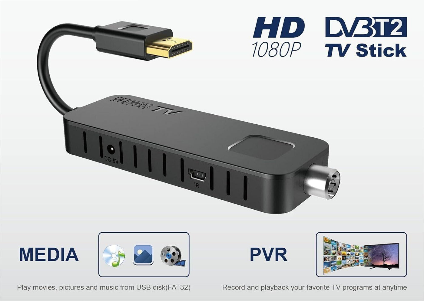 Dcolor DVB-T2 Digitaler terrestrischer Decoder - HDMI TV Stick, Dolby Audio HD 1