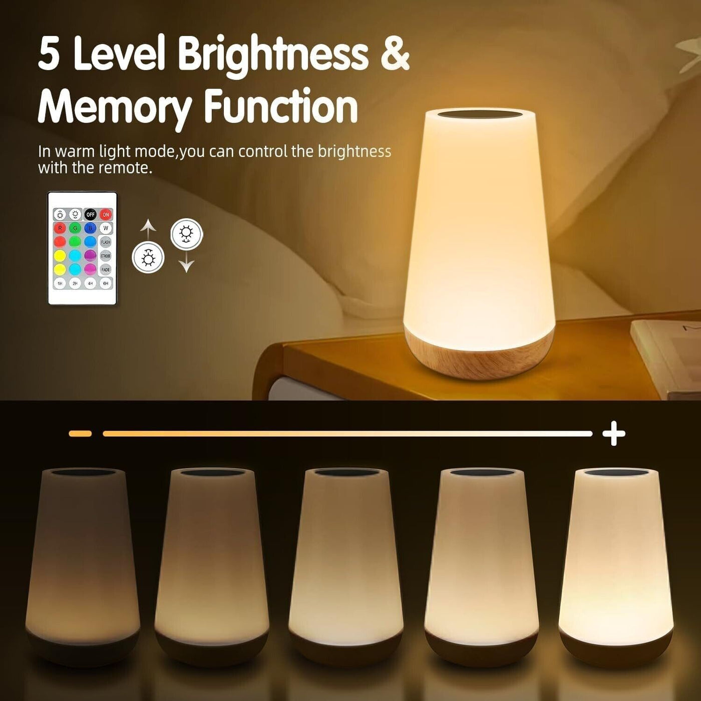 LED Nachttischlampe Nachtlicht Touch RGB mit 13 Farben 5 Helligkeitsstufen (A3)