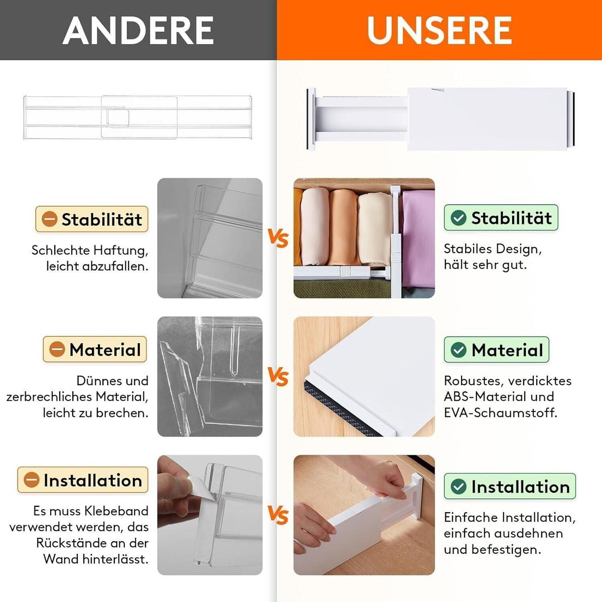 Lifewit 5er-Set Schubladenteiler aus Kunststoff (28-44,5 cm), verstellbarer Schu