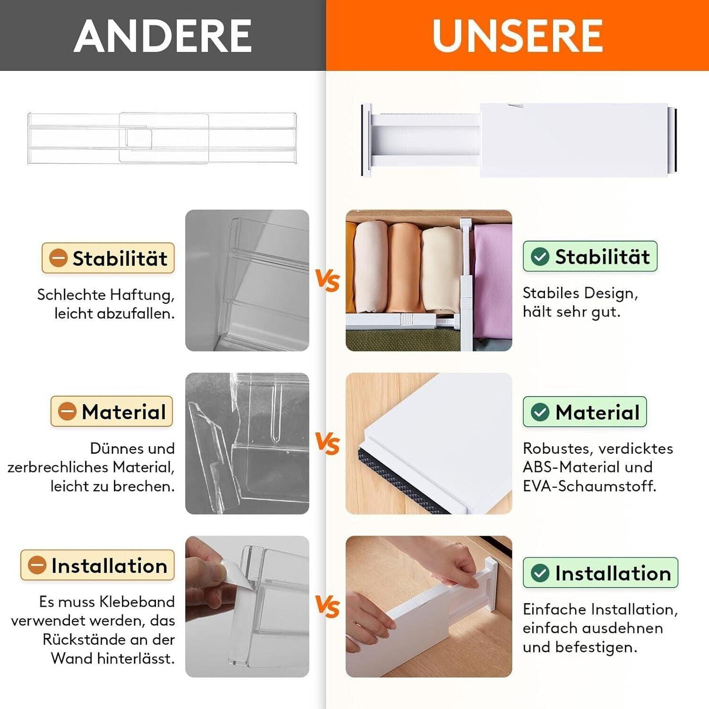 Lifewit 5er-Set Schubladenteiler aus Kunststoff (28-44,5 cm), verstellbarer Schu