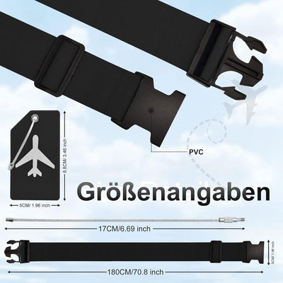 4er-Set Koffergurte Koffergurt mit 4 verstellbaren Gepäckgurten 4 Gepäckanhänger