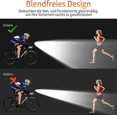 Deilin Fahrradlicht Set USB Aufladbar, IPX5 Wasserdicht Fahrradlicht