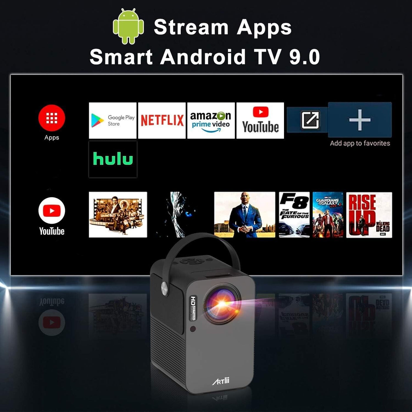 Artlii Play  intelligenter Projektor Android TV 9 150 Zoll 5000 Lum