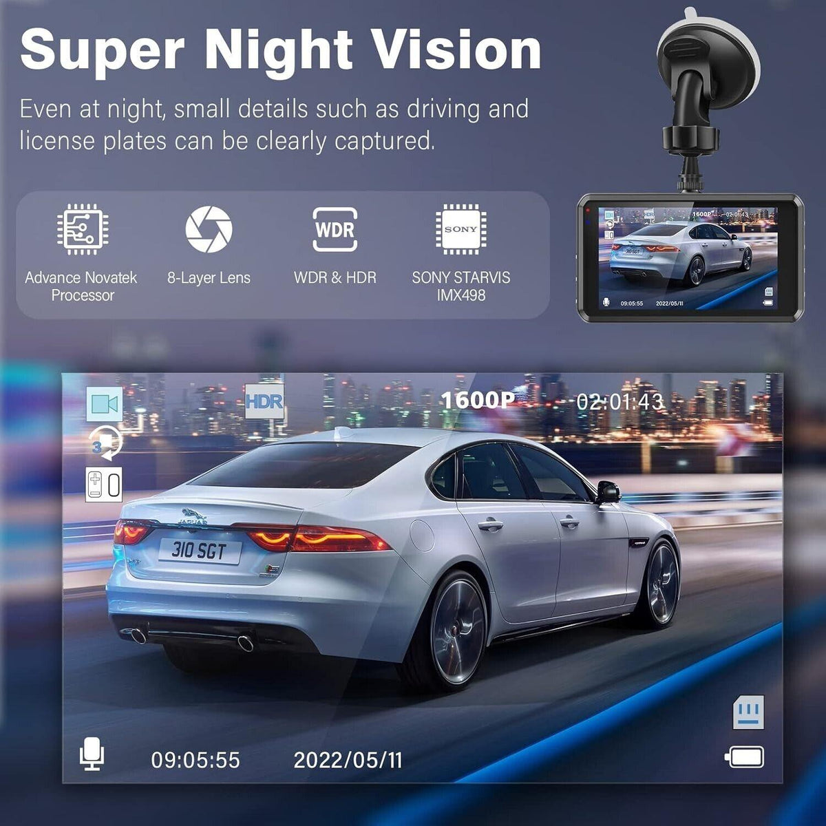 Miden S7 -  2,5K Dashcam vorne und hinten, 64G SD-Karte, 1600P+1080P FHD