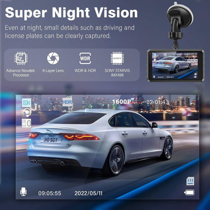 Miden S7 -  2,5K Dashcam vorne und hinten, 64G SD-Karte, 1600P+1080P FHD