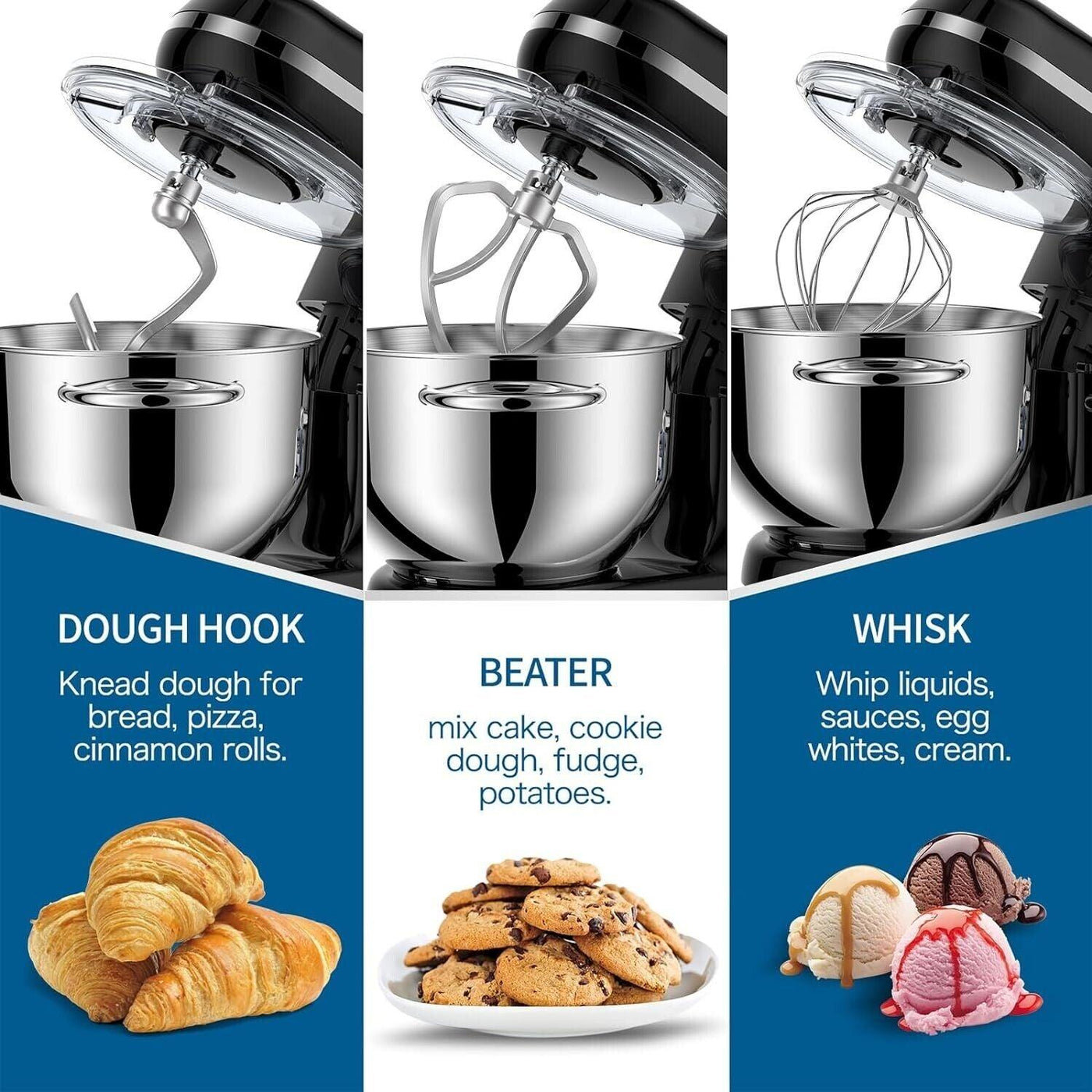 Vospeed Küchenmaschine Knetmaschine Backen, 1500W, 6,2l, 10 Geschwindigkeiten