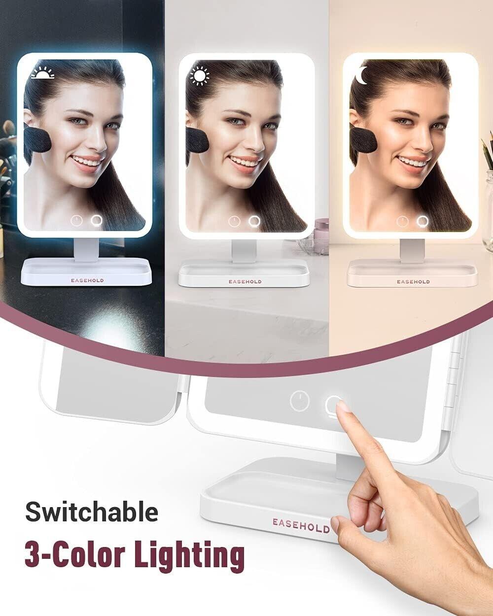 EASEHOLD Schminkspiegel 5000 mAh beleuchtet, wiederaufladbar, 3 Farb-Beleuchtung